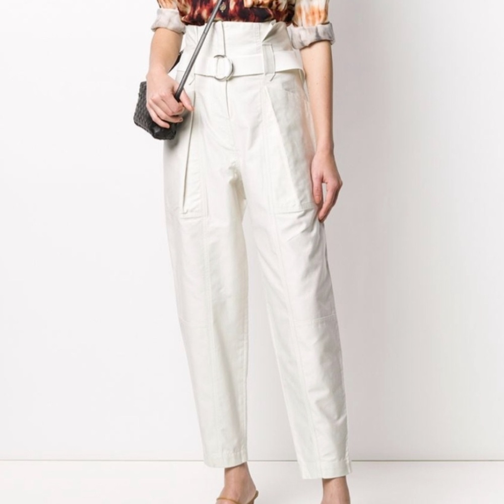 IRO‎ Belted Paper Bag Waist Linen Blend Cream Trousers Size 38